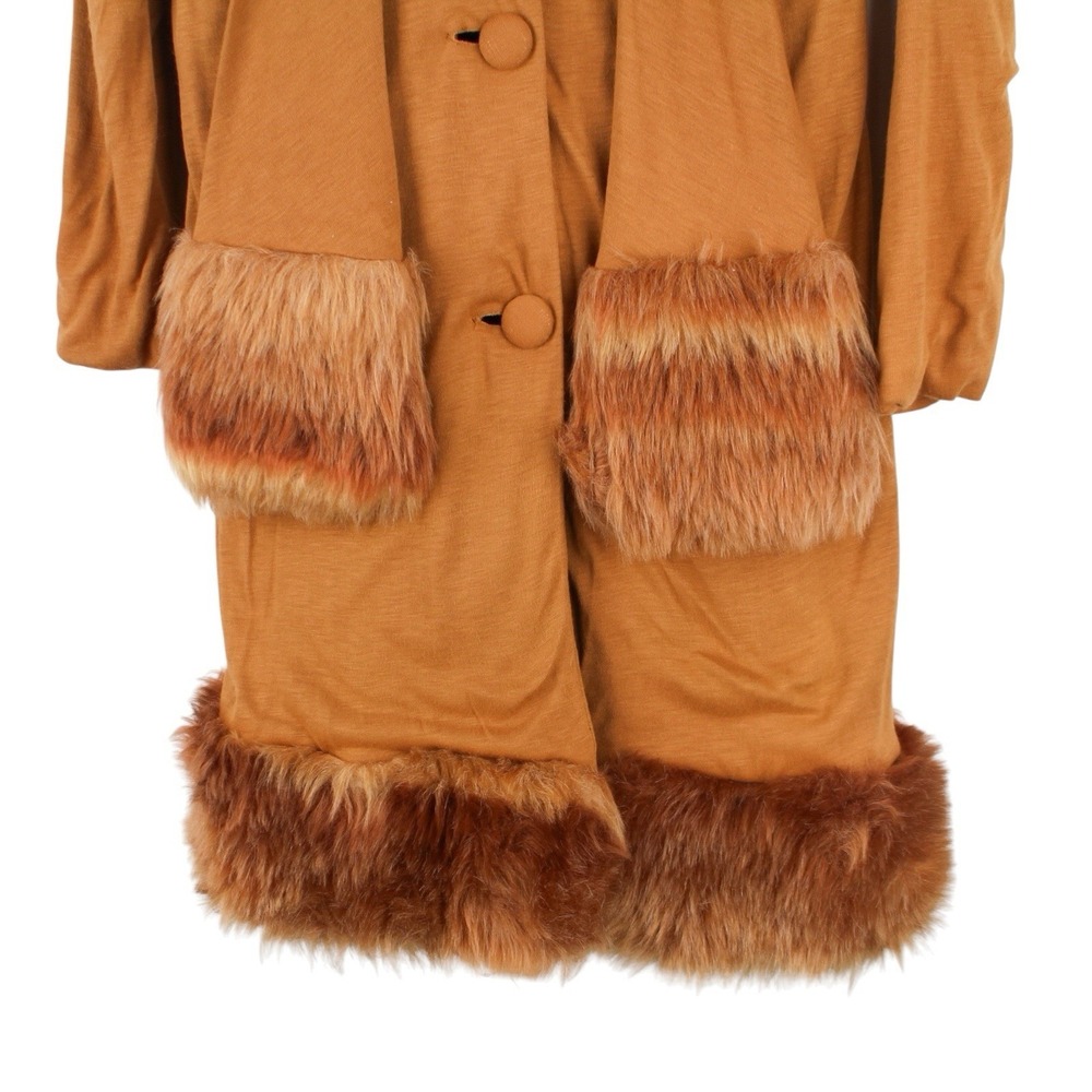 Vintage 60s Mod Hostess Coat Fur Trim Scarf Brown Acrylic Jacket Womens 14 - Picture 3 of 5